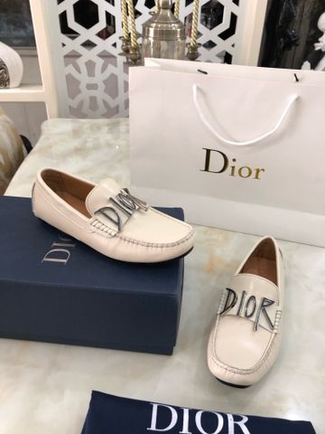 Giày lười Dior* da bò lỳ đai nẹp chữ bạc cao cấp
