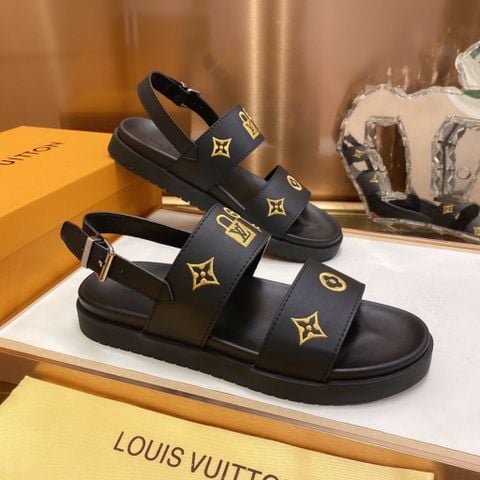 Sandal nam LV* quai da bò thêu hoạ tiết Monogram vàng đẹp