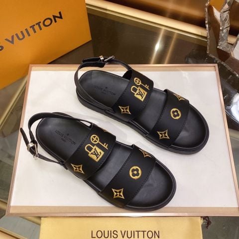 Sandal nam LV* quai da bò thêu hoạ tiết Monogram vàng đẹp