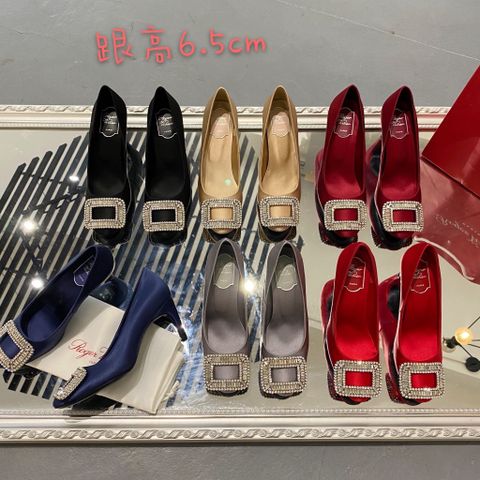 Giày cao gót Roger* Vivier* cao 6,5cm và 8,5cm chất satin bóng đẹp sang cao cấp