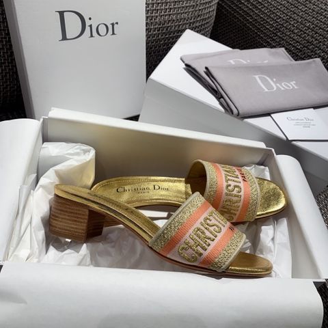 Dép nữ Dior* gót vuông 4,5cm quai hoạ tiết chữ đẹp cao cấp nhiều màu