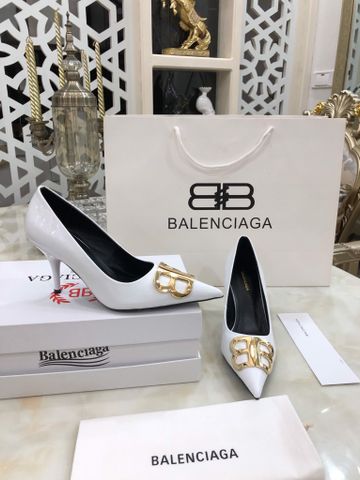 Giày cao gót BALENCIAGA* da bóng mũi nhọn logo vàng dáng đẹp sang cao cấp