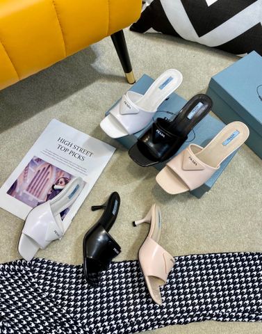 Sandal cao gót PRADA* da bóng mờ đẹp sang mẫu mới SIÊU CẤP