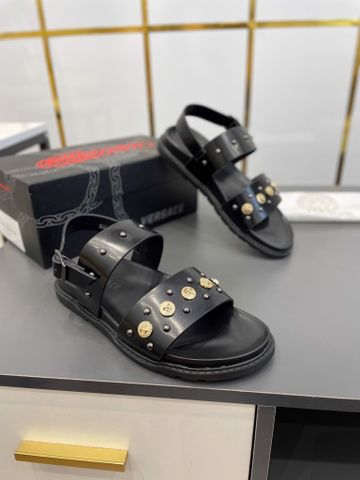 Sandal nam VERSACE* quai da bò lỳ tán đinh logo vàng đẹp sang cao cấp