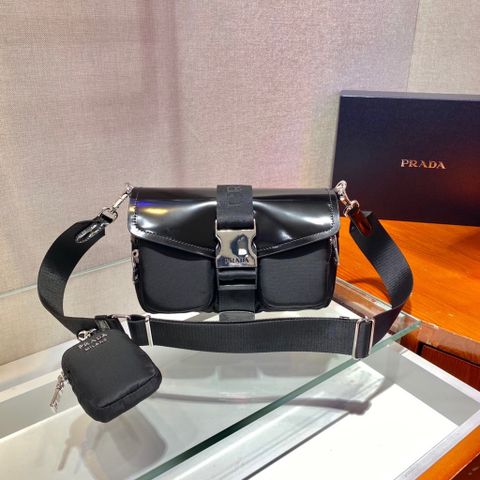 Túi xách nữ PRADA* 23cm da bóng mờ phối vải kiểu khoẻ đẹp SIÊU CẤP