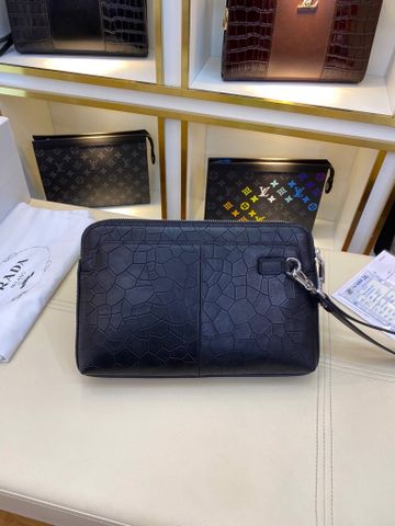 Clutch PRADA* nam nữ da bò vân size 26,5cm khoá số bạc đẹp sang cao cấp