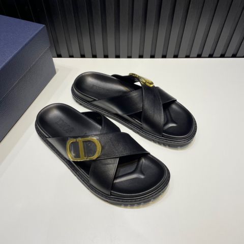 Dép nam Dior* quai da bò lỳ logo vàng đẹp cao cấp mẫu mới