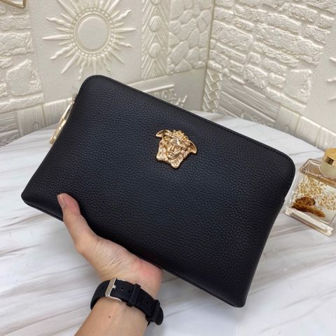 Clutch VERSACE* nam nữ 28cm logo vàng da bò mềm đẹp