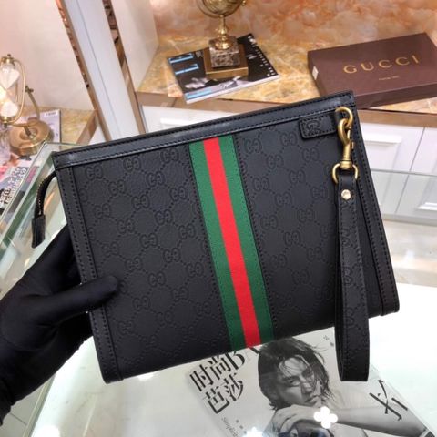 Clutch GUCCI* nam nữ dáng vuông da bò dập hoạ tiết logo sọc màu đẹp cao cấp 26cm