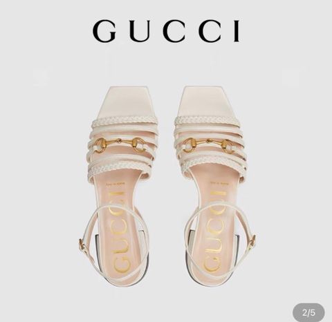 Sandal cao gót GUCCI* mẫu mới gót to cao 7,5cm da bò đan logo vàng đẹp sang SIÊU CẤP