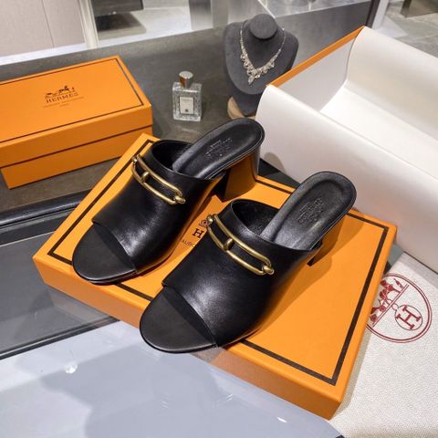 Sandal nữ cao gót Hermes* da bò khoá vàng gót vuông 6cm đẹp SIÊU CẤP