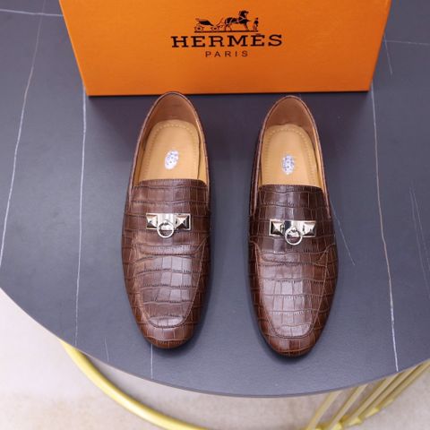 Giày lười Hermes* vân cá sấu khoá bạc đẹp lịch lãm màu nâu và đen