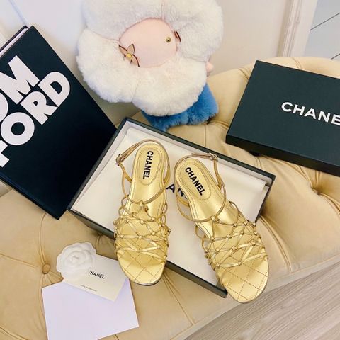 Sandal nữ chanel* gót vuông 5cm quai da bò đan lưới đẹp sang SIÊU CẤP