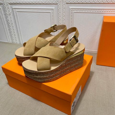 Sandal nữ đế xuồng chloe quai da lộn đan chéo đế nhẹ cao 8cm dễ đi