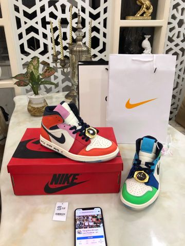 Giày thể thao nam nữ Nike cao cổ da bò phối màu dây nẹp đồng hồ vàng đẹp độc SIÊU CẤP