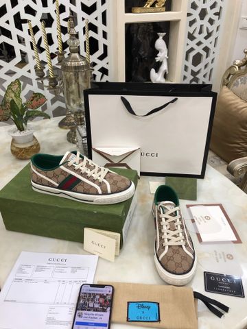 Giày thể thao nam nữ GUCCI* hoạ tiết logo nâu viền trắng đẹp mẫu mới SIÊU CẤP