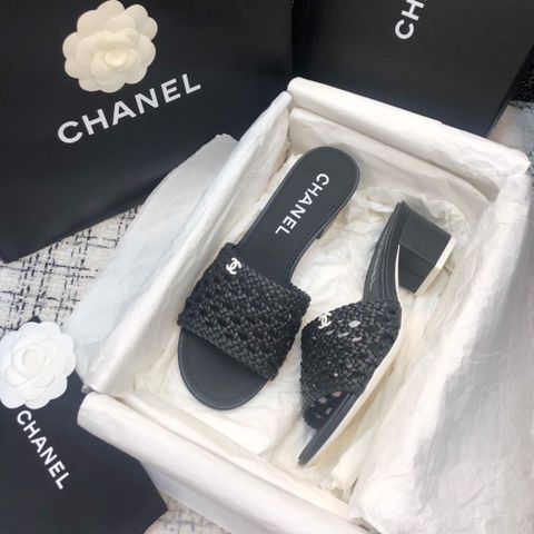 Dép nữ chanel* quai da đan lưới gót vuông 5cm đẹp SIÊU CẤP