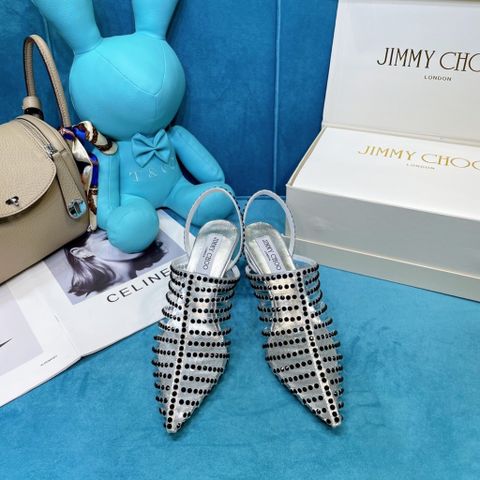 Giày cao gót JIMMY* CHOO* cao 6,5cm quai trong đính đá đen đẹp sang SIÊU CẤP