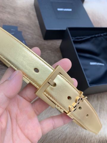 Belt nữ YSL* bản 3cm dây da nẹp logo vàng đẹp cao cấp