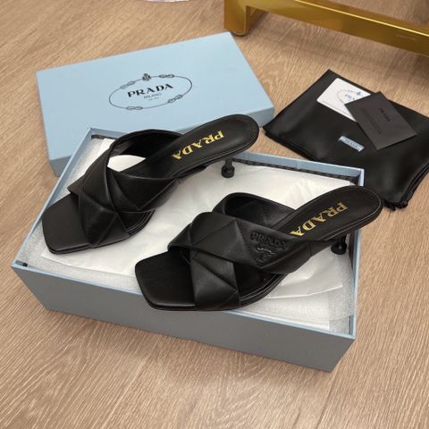 Dép nữ cao gót PRADA* cao 6cm quai da bò đan chéo đẹp SIÊU CẤP