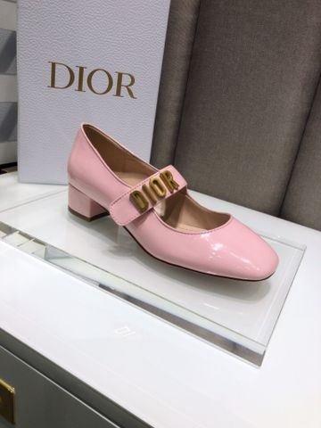 Giày nữ Dior* da bóng gót 3,5cm quai ngang nẹp chữ vàng đẹp sang cao cấp