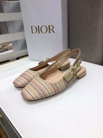 Giày nữ Dior* chất vải hoạ tiết kẻ ngang nhẹ nhàng đế thấp 1,5cm và 3,5cm SIÊU CẤP