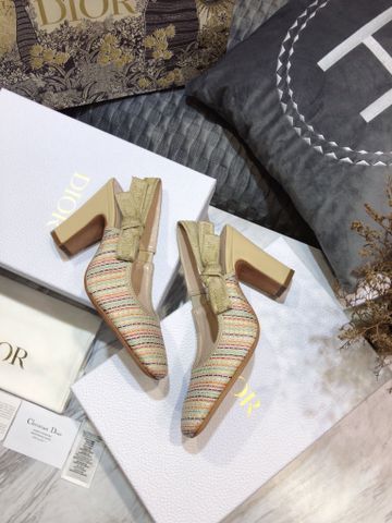 Giày cao gót Dior* chất vải hoạ tiết kẻ ngang nhẹ nhàng gót to cao 7cm và 9,5cm SIÊU CẤP