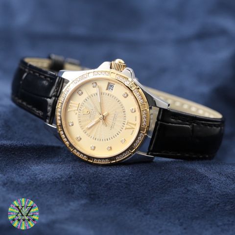 Đồng hồ nữ rolex* dây da máy cơ mặt nạm kim case 33mm dày 10cm đẹp sang SIÊU CẤP