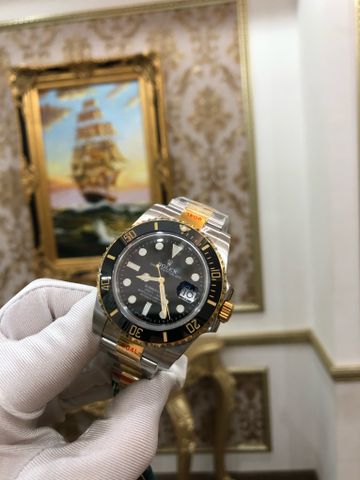 Đồng hồ nam rolex* dây kim loại case 41mm dây bạc pha vàng mặt đen dáng khoẻ khoắn cực đẹp