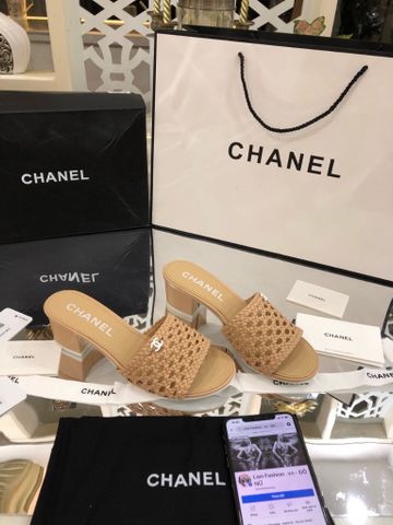 Dép nữ chanel* quai da đan lưới gót vuông 5cm đẹp SIÊU CẤP