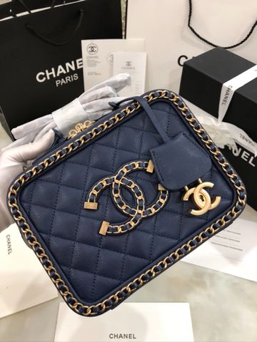 Túi hộp CHANEL* xích vàng da cừu mềm đẹp SIÊU CẤP cực nét màu xanh đen trắng 21cm