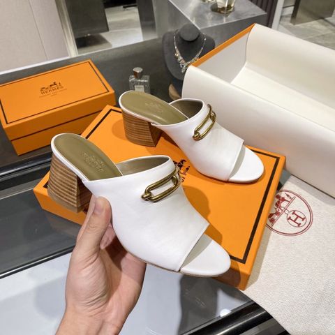 Sandal nữ cao gót Hermes* da bò khoá vàng gót vuông 6cm đẹp SIÊU CẤP