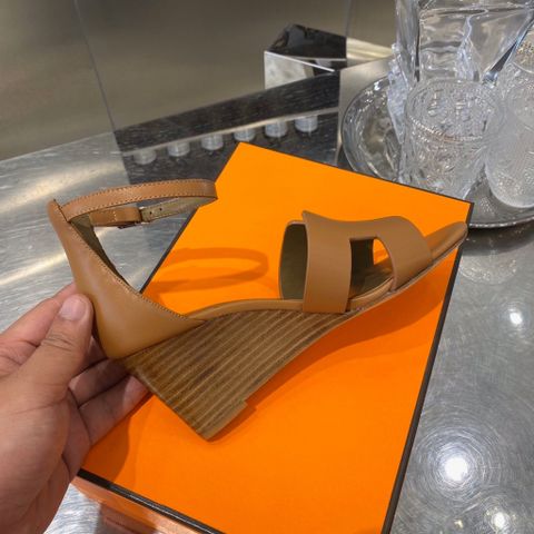 Sandal nữ đế xuồng Hermes* mẫu mới cao 7cm quai da bò có nhiều màu đẹp SIÊU CẤP