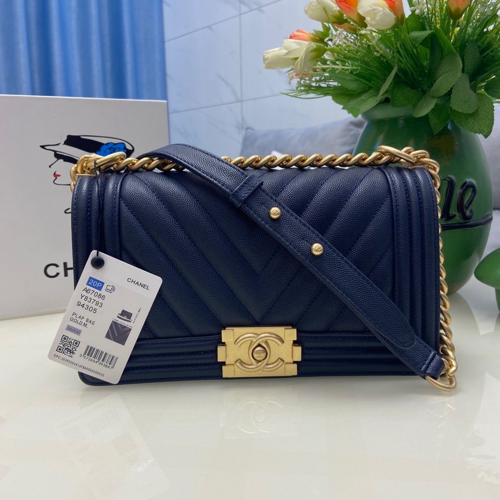 Chanel Boy Wallet on Chain Iridescent Blue Lambskin with Gold Hardware  Preowned in Box WA001