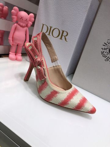 Giày cao gót Dior* chất vải hoạ tiết kẻ ngang hai loại cao 6,5cm 9,5cm SIÊU CẤP