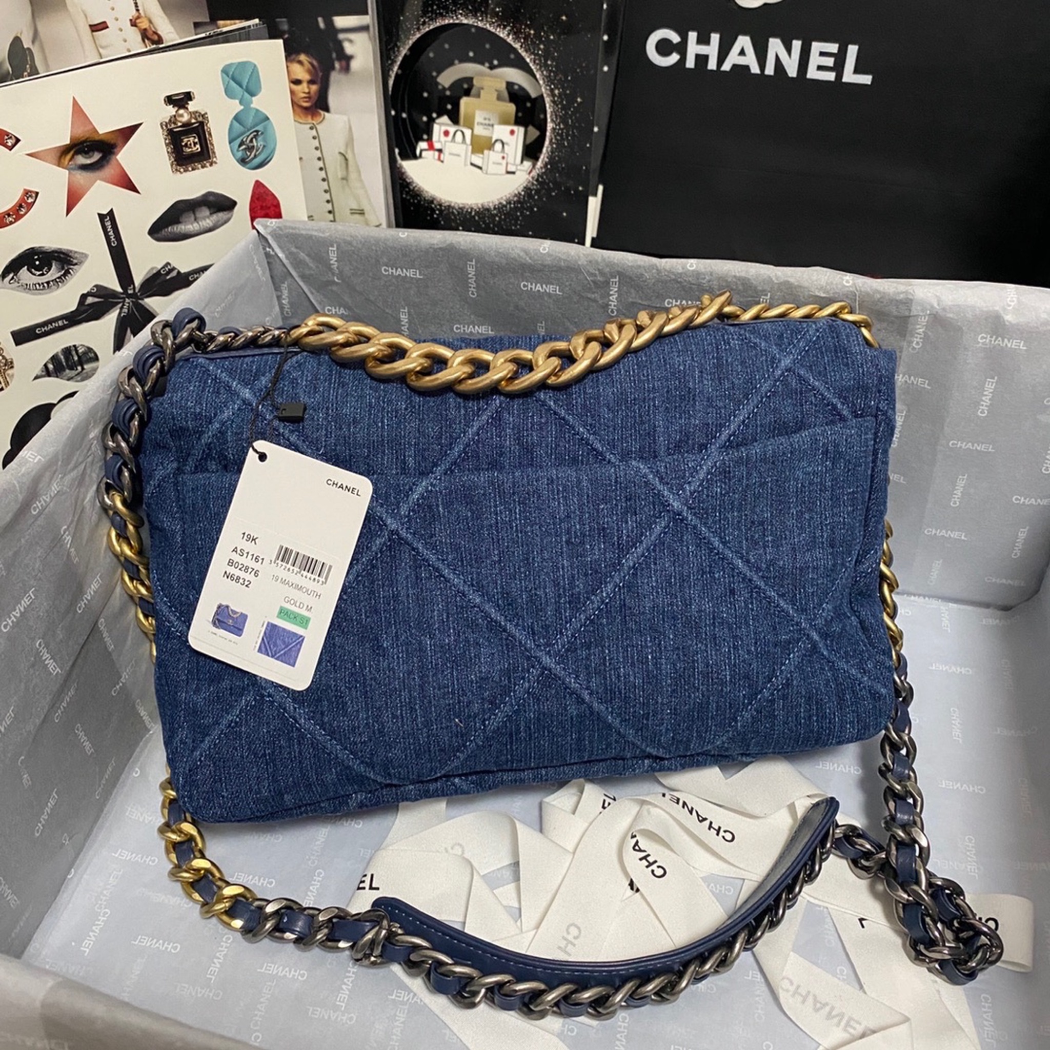 Replica Chanel 19 Large Flap Bag AS1161 Denim Blue Jean with Silver