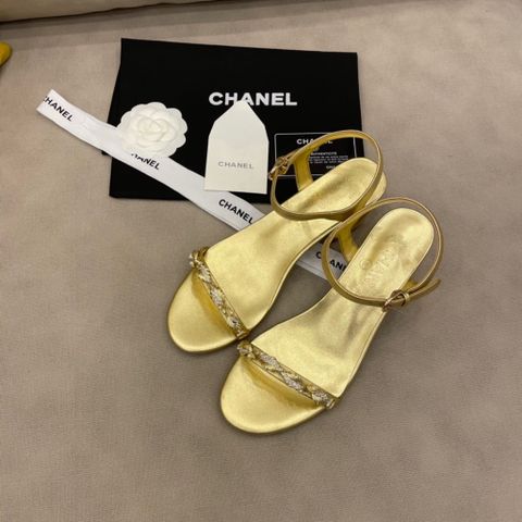 Sandal nữ chanel* gót vuông cao 5cm quai da bò mảnh nẹp kim loại siêu cấp