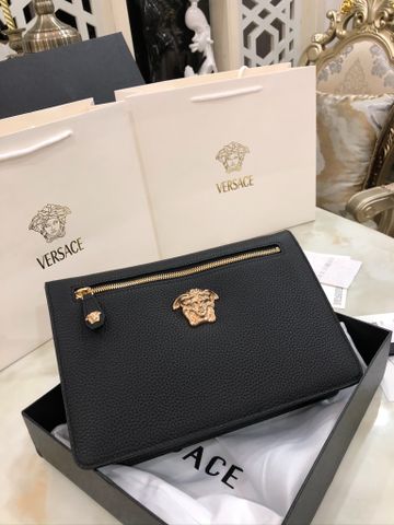 Clutch VERSACE* nam nữ 28cm logo vàng da bò togo mềm đẹp chuẩn xịn SIÊU CẤP