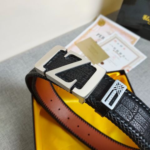 Belt nam zegna* bản 3,8cm dây vân cá sấu viền đan da bò đẹp lịch lãm