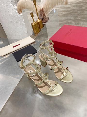 Sandal cao gót VALENTINO* quai da bò tán đinh gót vuông cao 7cm và 10cm