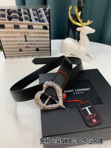 Belt nữ YSL* mặt trái tim trạm vân dây bản 3cm da bò lỳ và da lộn