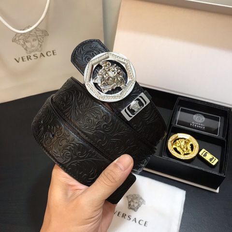 Belt nam VERSACE* dây da bò dập nổi hoạ tiết hộp 2 mặt vàng và bạc