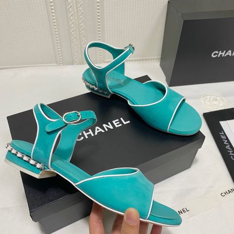 Sandal nữ chanel* da lộn gót viền xích bạc đẹp sang SIÊU CẤP