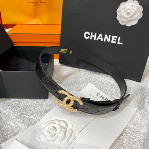 Belt nữ chanel* bản 3cm da bò trần trám khoá logo vàng trạm vân đẹp sang SIÊU CẤP