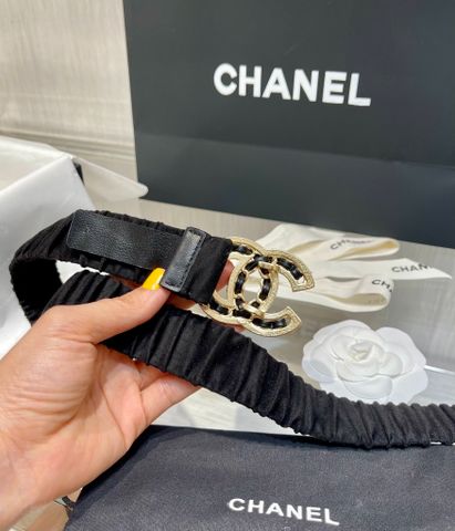 Belt nữ chanel* da bò chun mặt logo xích vàng viền đá màu đẹp sang cao cấp