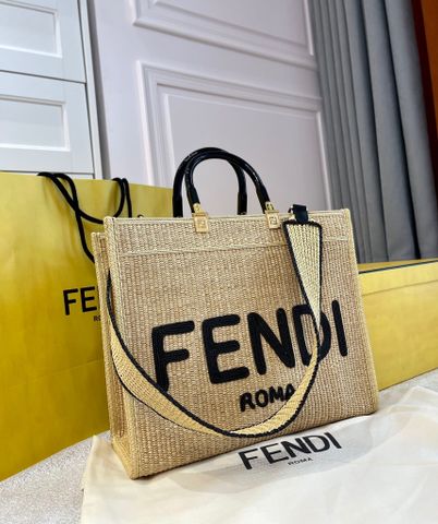 Túi xách nữ Fendy* cói đan quai to bản chữ đen đẹp size 35cm VIP 1:1