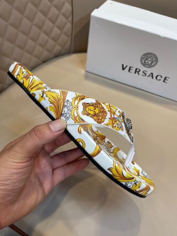 Dép tông nam VERSACE* hoạ tiết hoa văn quai da bò nẹp logo đẹp độc 2 màu