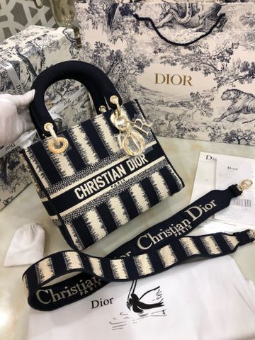 Túi xách nữ Dior* lady chất vải kẻ sọc khoá vàng kèm quai bản to đẹp sang cao cấp