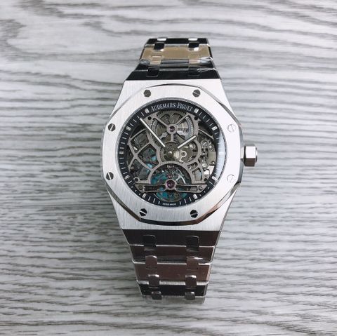 Đồng hồ nam Audemars* Piguet* dây kim loại bạc lộ cơ case 41mm dày 9,5mm đẹp SIÊU CẤP