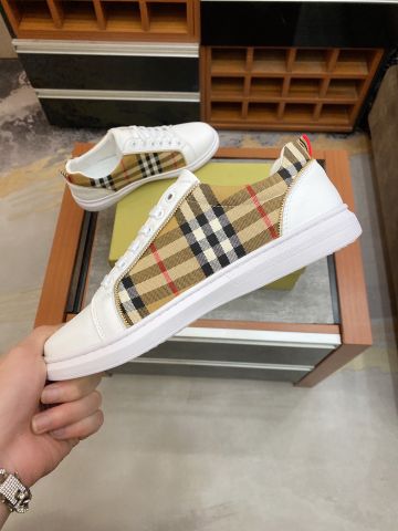 Giày nam buộc dây Burberry* chất vải kẻ phối da bò lỳ có 2 màu trắng và đen